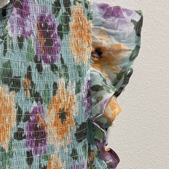 Anthropologie By the River Green Floral Smocked Flutter Sleeve Maxi Dress Size M - Picture 4 of 12